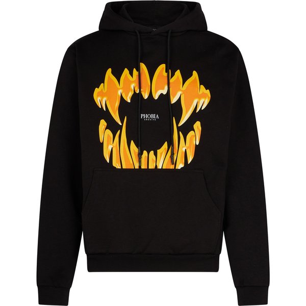 Felpa Leggera Cappuccio Uomo Mouth Print Hoodie Black/Orange-image