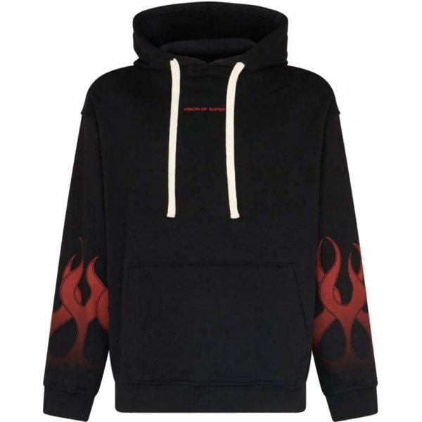 Felpa Leggera Cappuccio Uomo Flames Hoodie Black/red