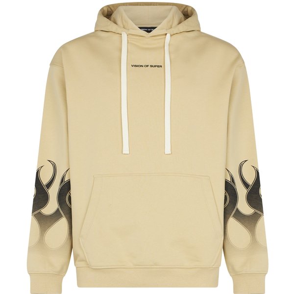 Felpa Leggera Cappuccio Uomo Flames Hoodie Sand/Black-image