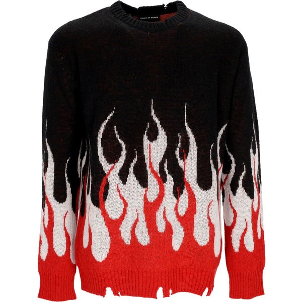 Maglione Uomo Jacquard Flames Jumper Black/red/white