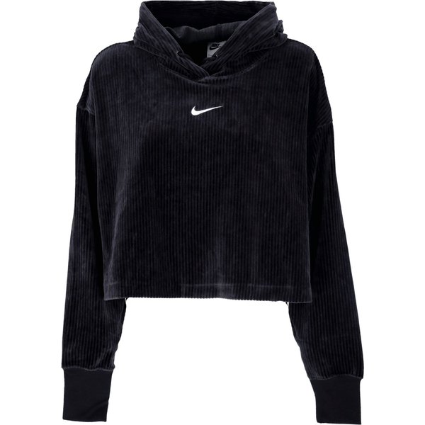 Felpa Leggera Cappuccio Corta Donna Sportswear Velour Mod Cropped Hoodie Black/Sail-image