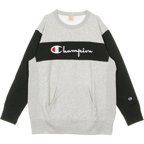 Felpa Girocollo Uomo Colour Block Kangaroo Pocket Reverse Weave Light Grey/Black-image