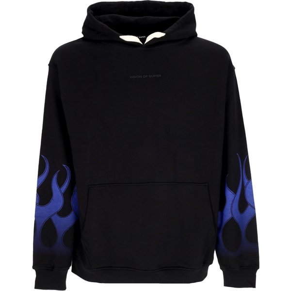 Felpa Leggera Cappuccio Uomo Flames Hoodie Black/Blue-image