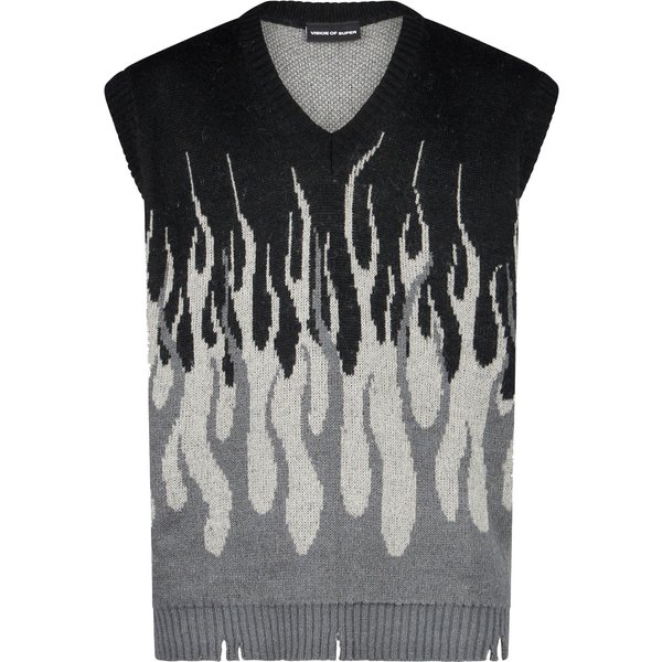 Pullover Smanicato Uomo Jacquard Flames Gilet Black/grey