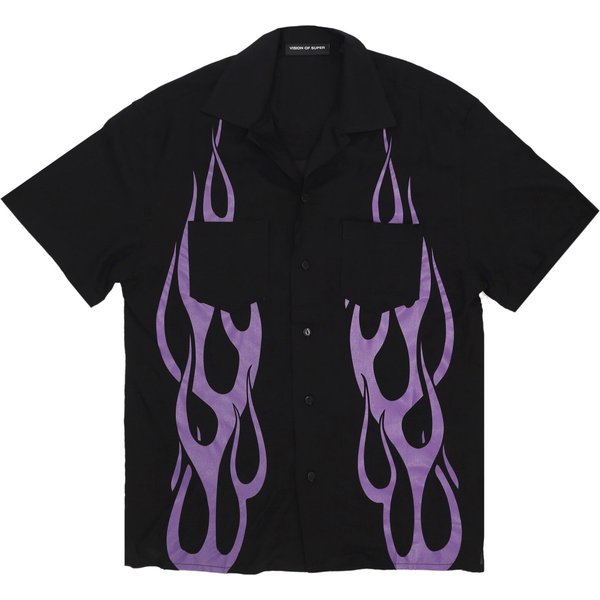 Camicia Manica Corta Uomo Flames Shirt Black/Purple-image