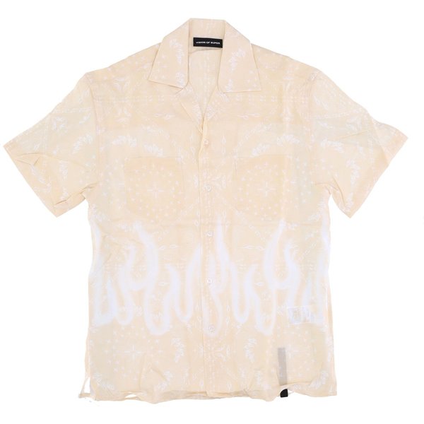 Camicia Manica Corta Uomo Spray Flames Bandana Shirt Beige-image