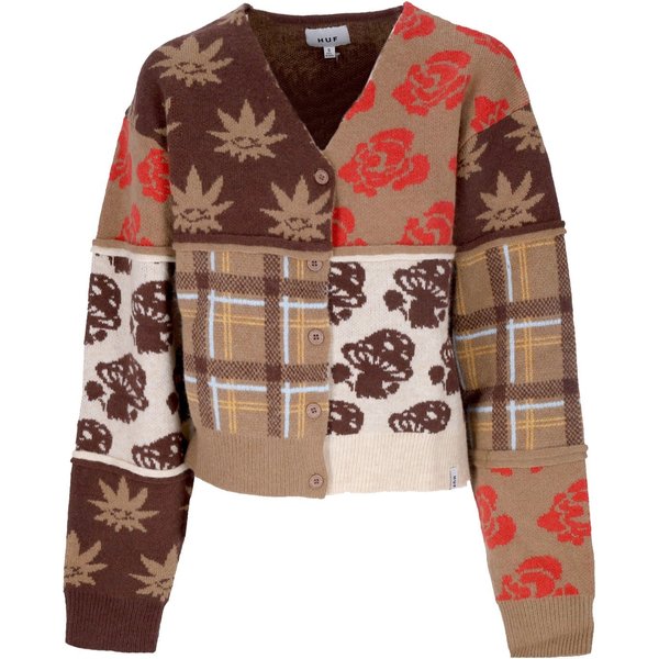 Cardigan Donna Nature Patchwork Cardigan Brown-image