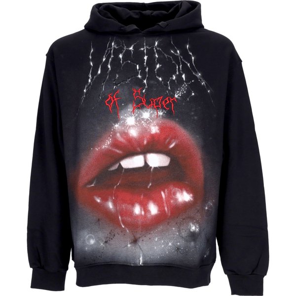 Felpa Cappuccio Uomo Rock Mouth Print Hoodie Black-image