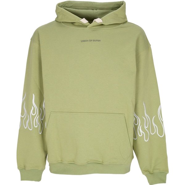 Felpa Leggera Cappuccio Uomo Embroidery Flame Hoodie Green-image