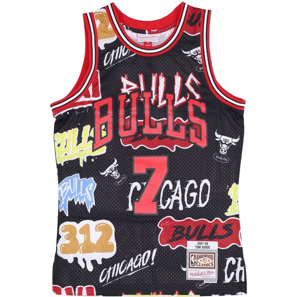 Canotta Basket Uomo Nba Slap Sticker Swingman Jersey Hardwood Classics No 7 Toni Kukoc 1997-98 Chibul Black