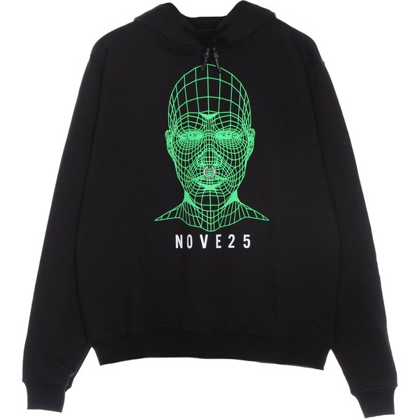 Felpa Leggera Cappuccio Uomo Green Face Hoodie X Nove25 Black/green