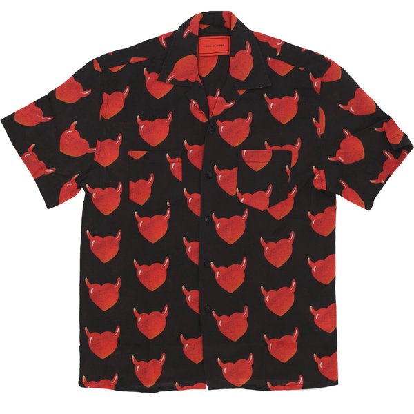 Camicia Manica Corta Uomo Aop Hearts Shirt Black/red
