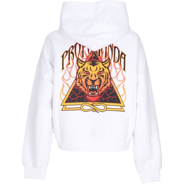 Felpa Leggera Cappuccio Corta Donna W Triangle Bengala Crop Top Hoodie White-image