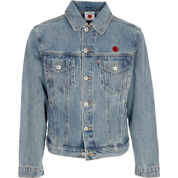 Giubbotto Jeans Uomo Check Lined Denim Trucker Jacket Vintage Wash Blue-image