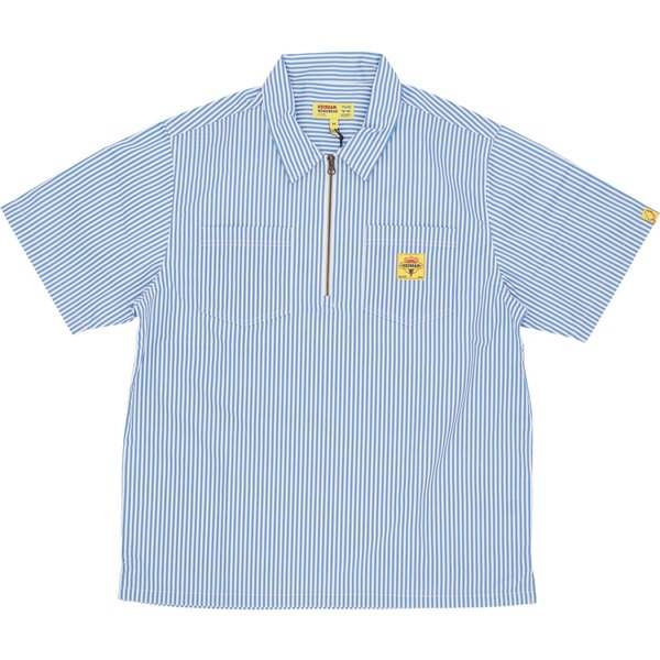 Camicia Manica Corta Uomo Quarter Zip Work Shirt Blue Stripe