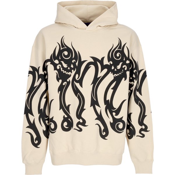 Felpa Leggera Cappuccio Uomo Tribal Skull Hoodie Cream