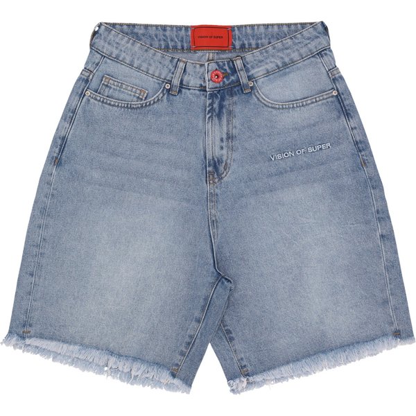 Jeans Corto Uomo Embroidered White Logo Shorts Blue Denim-image