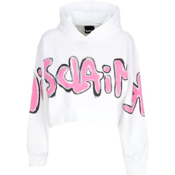 Felpa Leggera Cappuccio Corta Donna W Big Logo Crop Hoodie White-image