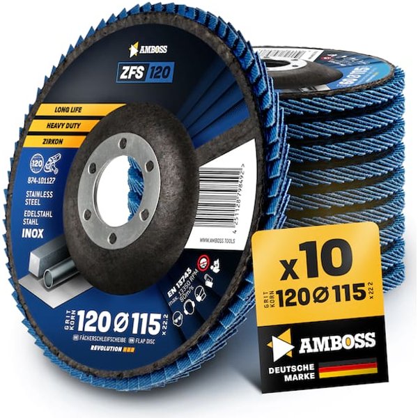 10x Amboss ZFS Fächerschleifscheibe Korn:120 Ø115mm