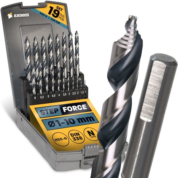 19-tlg. Step Force Set Spiralbohrer HSS-G DIN 338 (Ø 1-10 mm)