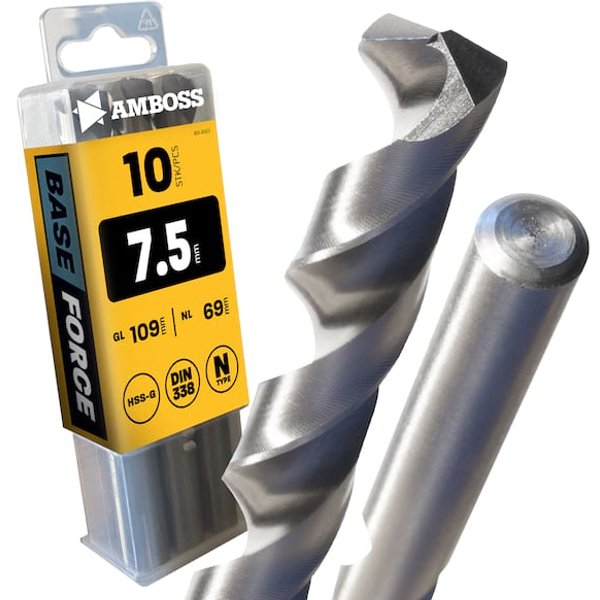 10 x BASE Force Metallbohrer DIN 338 - Ø:7.5 mm