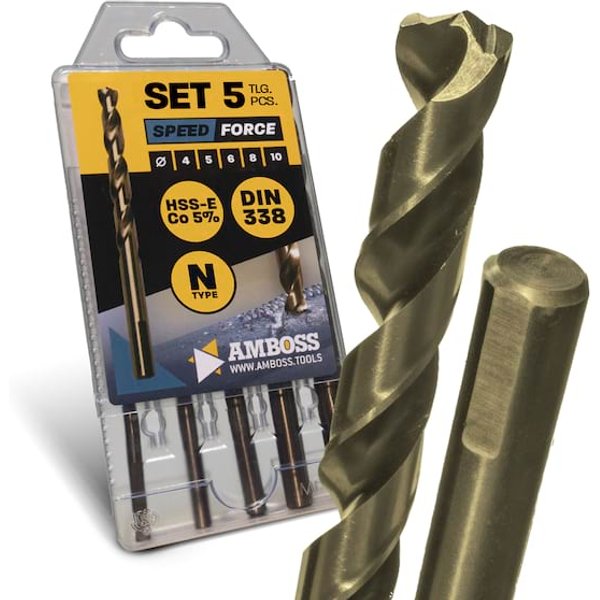 5-tlg. Speed Force Set Spiralbohrer HSS-E Co5 % DIN 338 (Ø 4-10 mm)