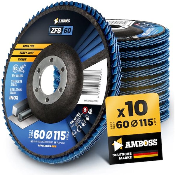 10x Amboss ZFS Fächerschleifscheibe Korn:60 Ø115mm