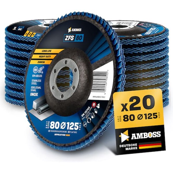 20x Amboss ZFS Fächerschleifscheibe Korn:80 Ø125mm