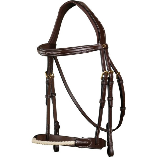 Dyon D-Collection Rope Noseband Trense mit Strickreithalfter - brown, Größe Cob