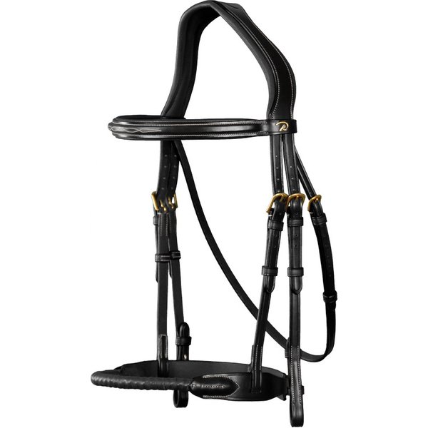 Dyon D-Collection Trense mit Leder-Strickreithalfter - black, Größe Cob