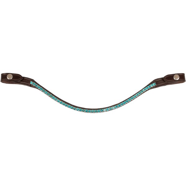 Acavallo Stirnband mit runden Kristallen Crystal - dark brown/aquamarine, Größe Warmblut