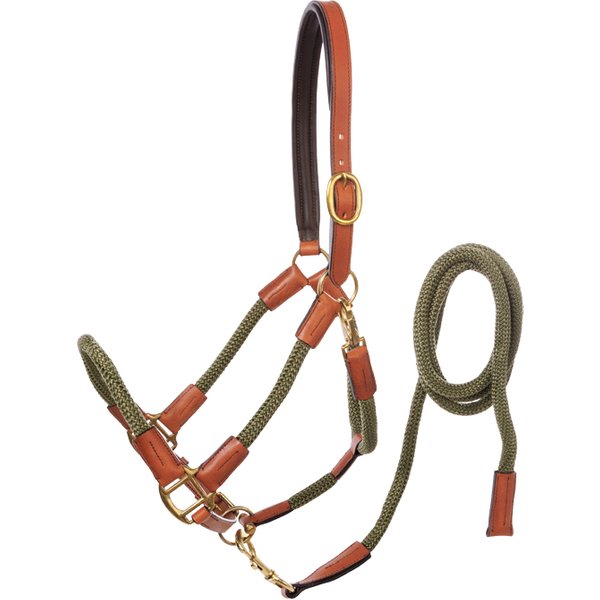 Kavalkade Seil-Halfter Cavo mit Strick - braun/khaki grün, Größe Warmblut