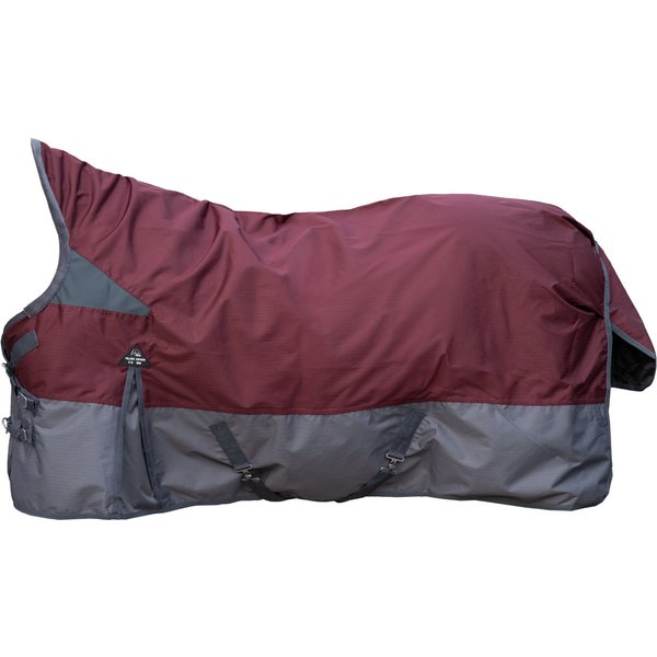 HKM Highneckdecke -Yukon- 600D, 200g Wattefüllung - dunkelrot/grau, Größe 145 cm