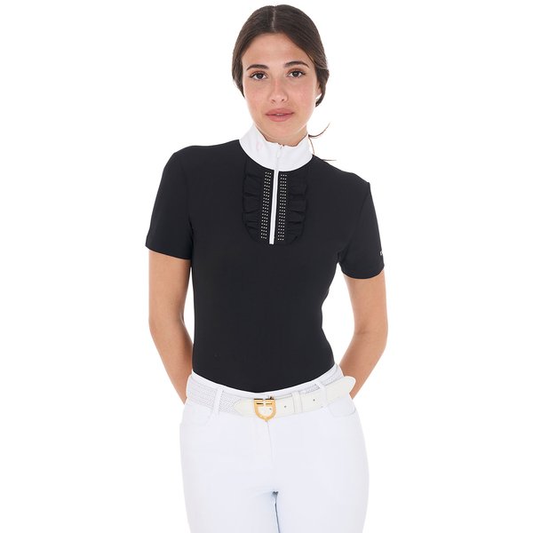 Equestro Slim Fit kurzarm Turniershirt mit Strass Damen - black, Größe XS