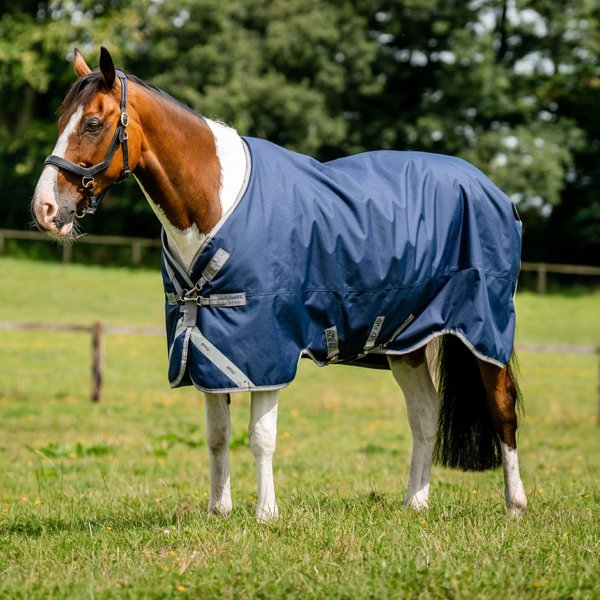 Horseware Amigo Outdoordecke 1200D Turnout 50g - navy/titanium grey & silver, Größe 155