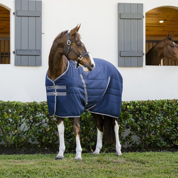 Horseware Rambo Stalldecke 100g - navy/thunderstorm grey & silver, Größe 140
