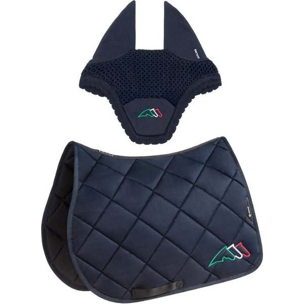 Equiline Eqtricolore Schabracke und Fliegenhaube-Set - blau, Größe Dressur (DN)