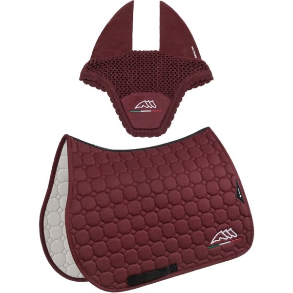 Equiline Eqflaggy Schabracke und Fliegenhaube-Set - bordeaux, Größe Dressur (DN)