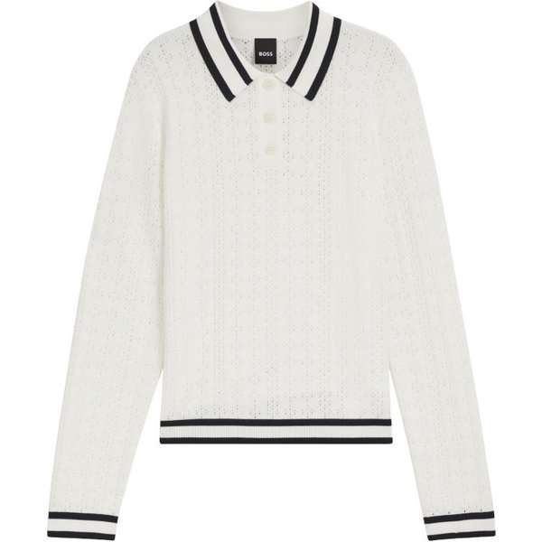 BOSS Equestrian Pam Strick Polo Ajor Damen - soft cream, Größe L