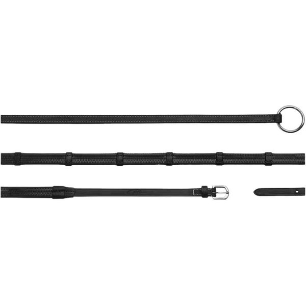 Dyon Gummizügel 1/2 mit 7 Lederstoppern und Ringverschluss - black, Größe Pony