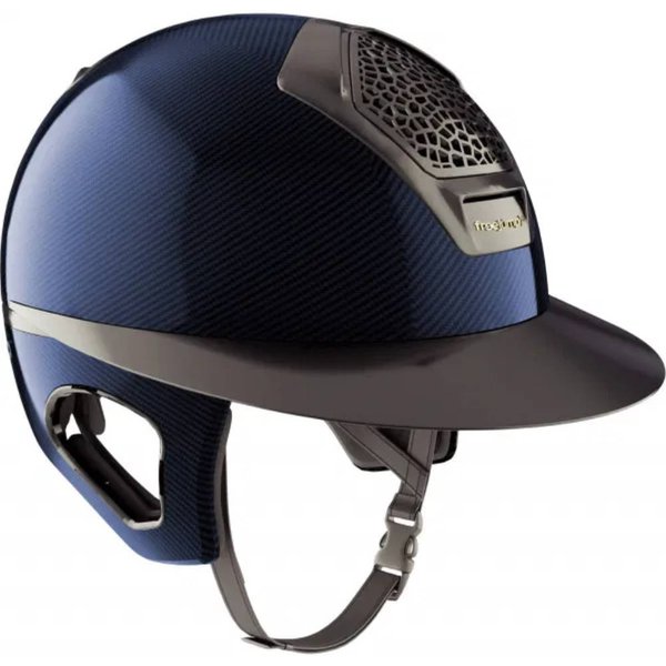 Freejump Voronoï Reithelm Carbon Blau mit breitem Visier in Matt schwarz, mit Schläfenschutz - blue, Größe S