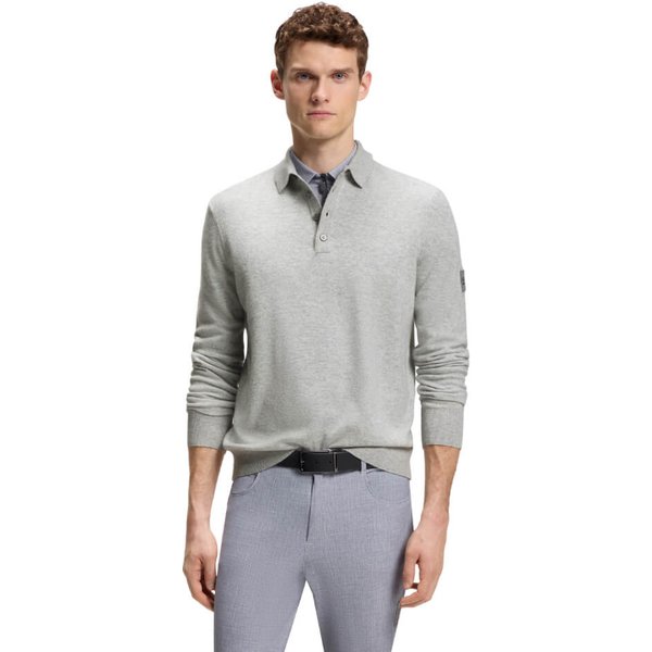BOSS Equestrian HW 2026 Jude Strickpolo Herren - silver grey melange, Größe L