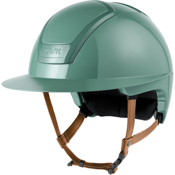 KASK NEMESI Wide Peak SHINE Reithelm mit beigem Kinnriemen - mint green, Größe 60