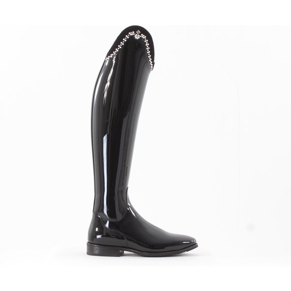 DeNiro Bellini Reitstiefel schwarz/lack mit Top Glaskristall/Perlen Damen - schwarz/lack, Größe 38