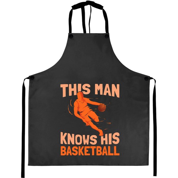 Basketball Gift Mens This Man Knows His Basketball Hoops Streetball Aprons-image