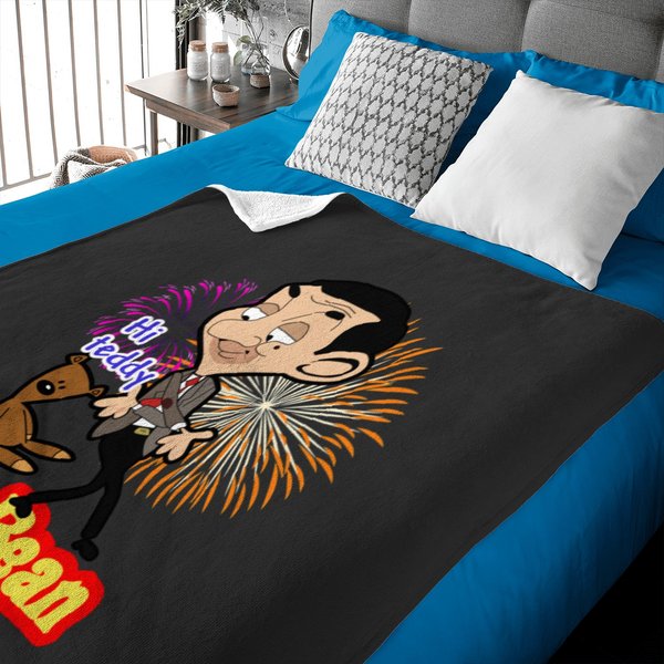 Cute Hand-Drawn Cartoon Image Of Mr. Bean And His Bear Baby Blankets-image