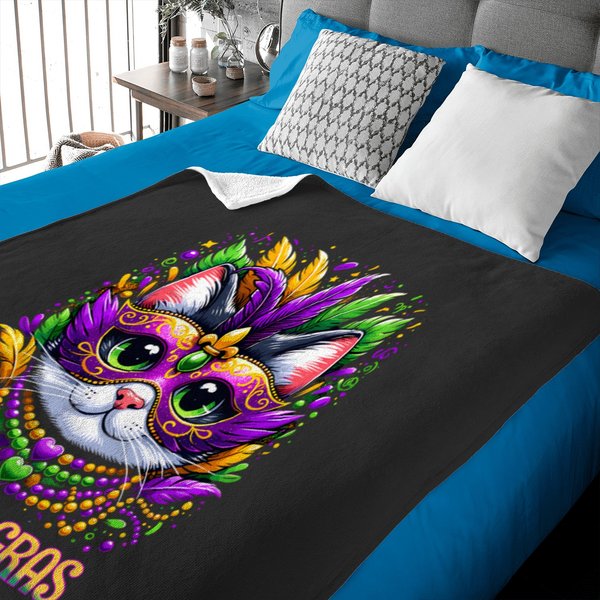 Meowdy Gras Cat Kitten Masquerade Mardi Gras Beads Baby Blankets-image