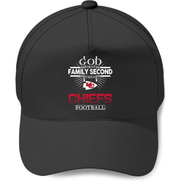 God First Family Second Then Chiefs Football Black Summer Fashion Baseball Caps-image