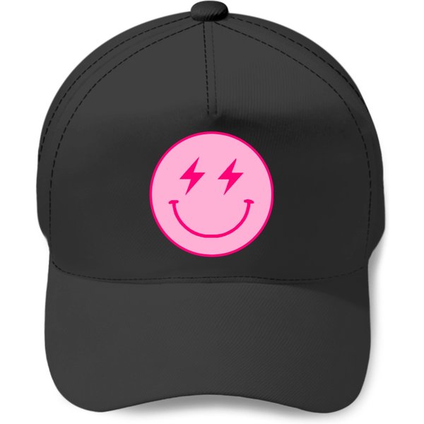 Pink Lightning Bolt Smiley Face Baseball Caps-image