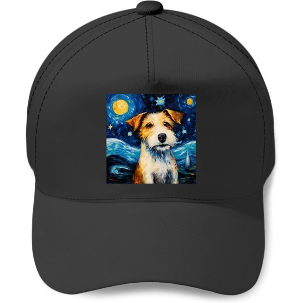 Jack Russell Terrier Portrait In Starry Night Style Baseball Caps-image